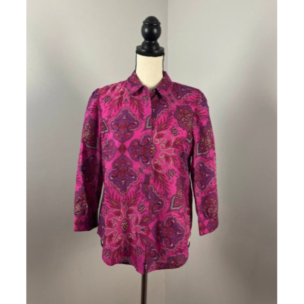 J.Crew Liberty Paisley Serena Puff-Sleeve Shirt Pink Purple Women's Sz 6